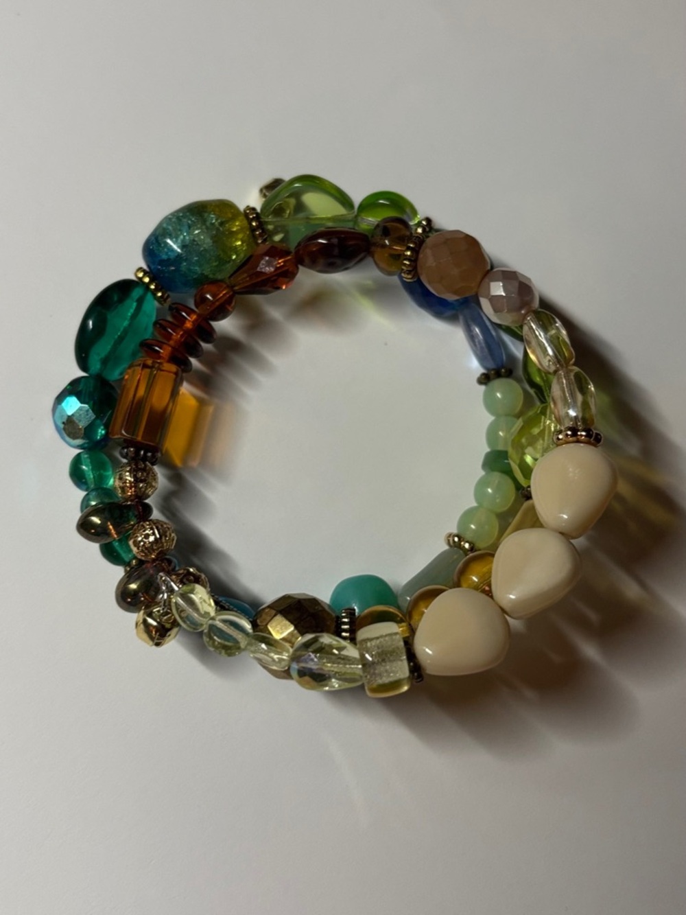 OOAK Gypsy Ombre Glass Bead Memory Wire Wrap Bracelet